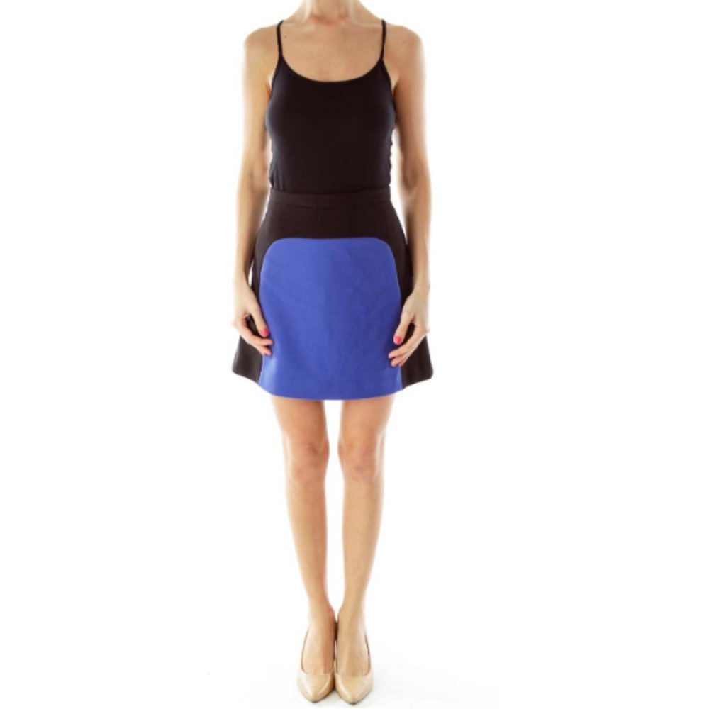 Vivienne Tam Blue & Black Colorblock Skirt